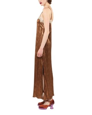 Fortuny Pleats Lace Slip Maxi Dress