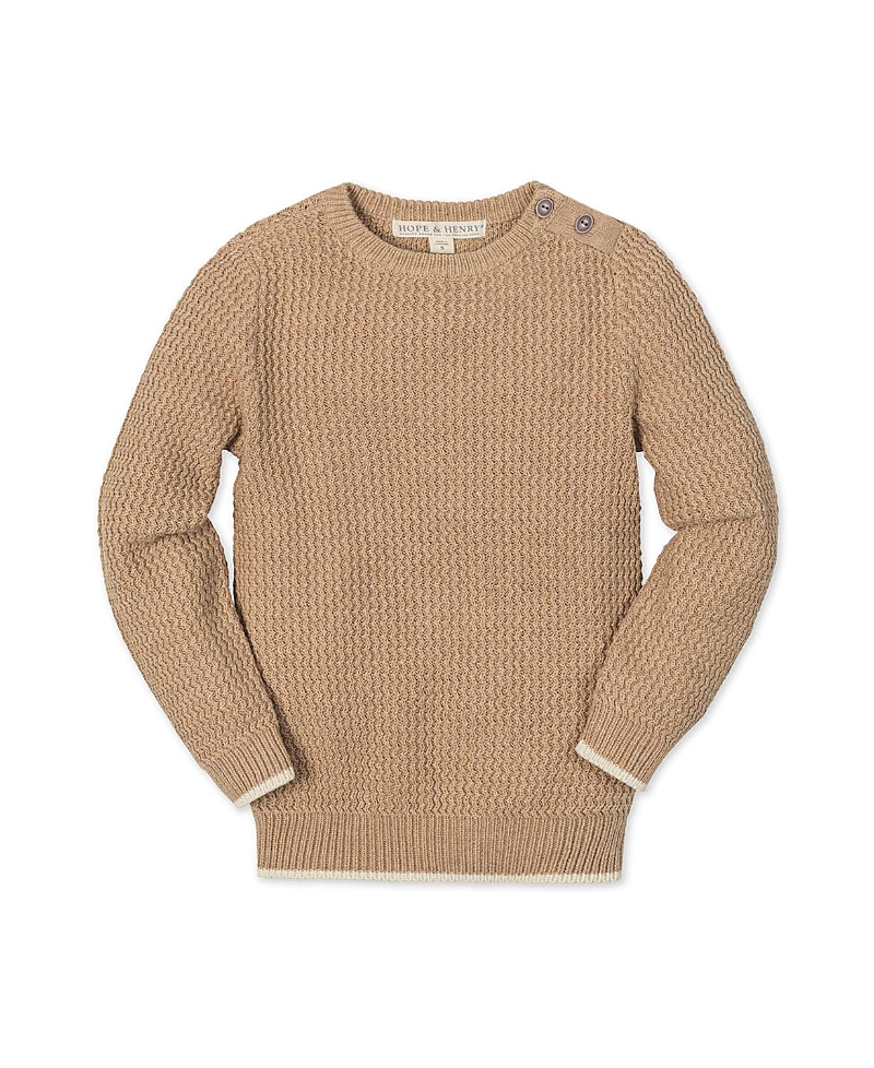Hope & Henry Kids' Organic Long Sleeve Crewneck Sweater With Buttons In Brown