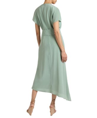  Haley Cap Sleeve Silk Faux Wrap Hi Lo Midi Dress