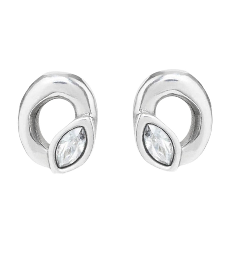 Unode50 Oval Crystal Stud Earrings In Silver