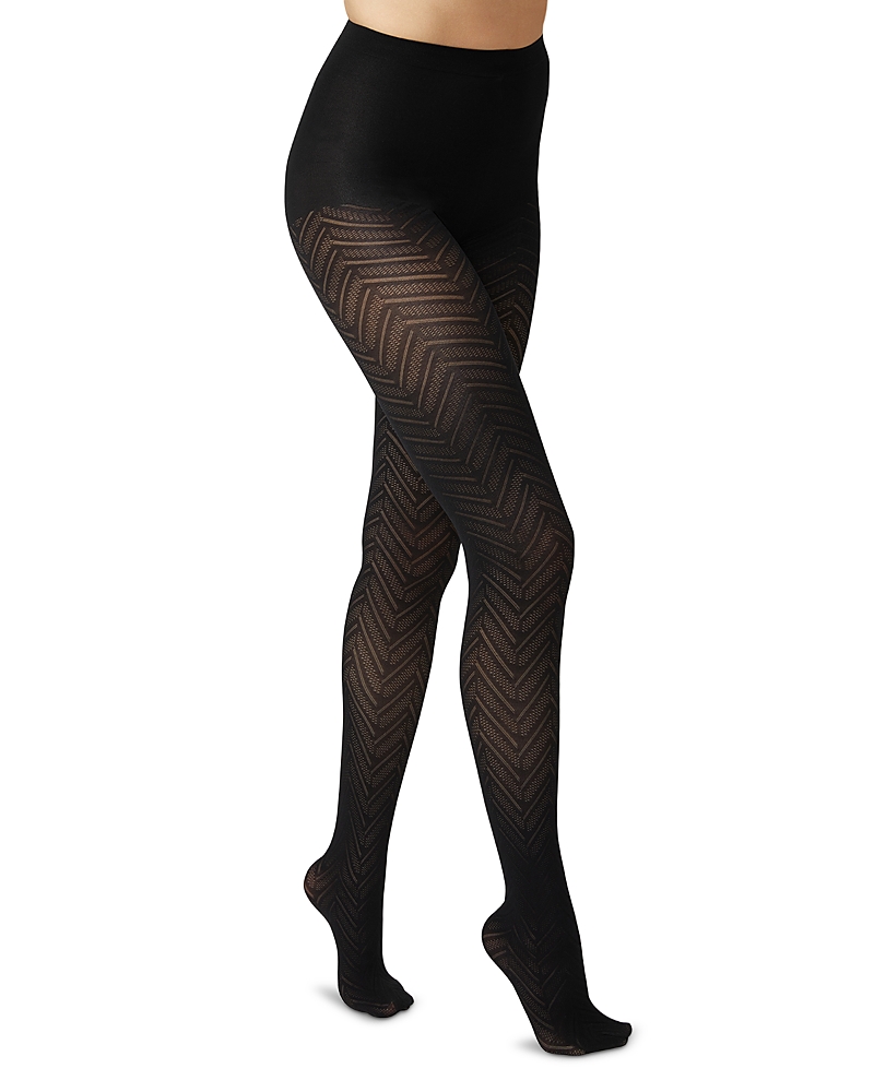 Hue Opaque Control Top Chevron Tights In Black
