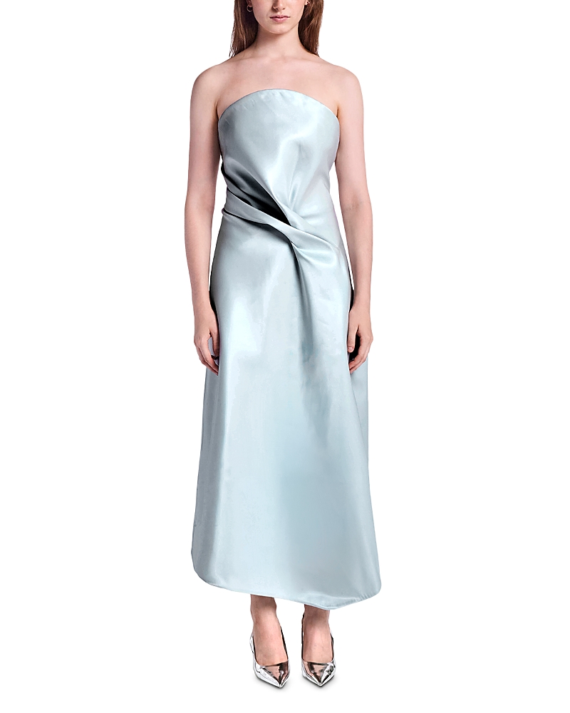 Kate Barton Kate Strapless Liquid Drape Gown In Blue