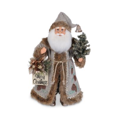 Light Up Silver Pine Santa Figurine