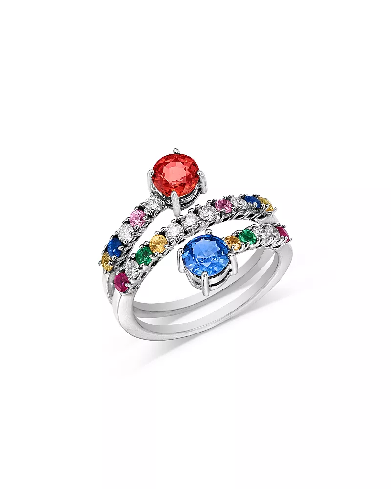 Bloomingdale's Fine Collection Ruby, Emerald & Rainbow Sapphire Wrap Ring in 14K White Gold