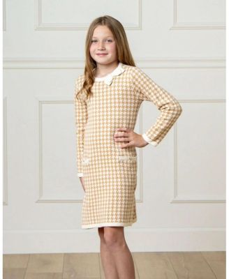 Girls' Organic Long Sleeve Bow Detail Intarsia Sweater Dress - Little Kid, Big Kid