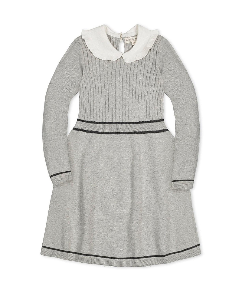 Hope & Henry Girls' Organic Long Sleeve Cable Knit Peter Pan Collar Sweater Dress - Baby, Little Kid, Big Kid