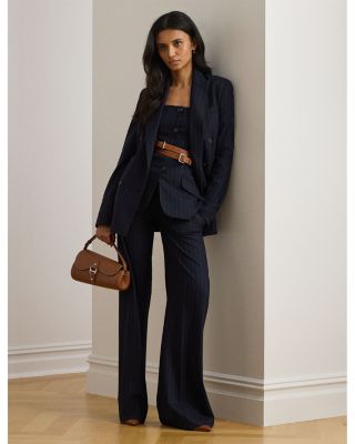 Double Breasted Pinstripe Twill Blazer