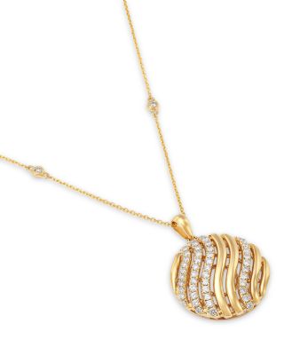 Diamond Wavy Disc Pendant necklace in 14K Yellow Gold, 1.0 tcw