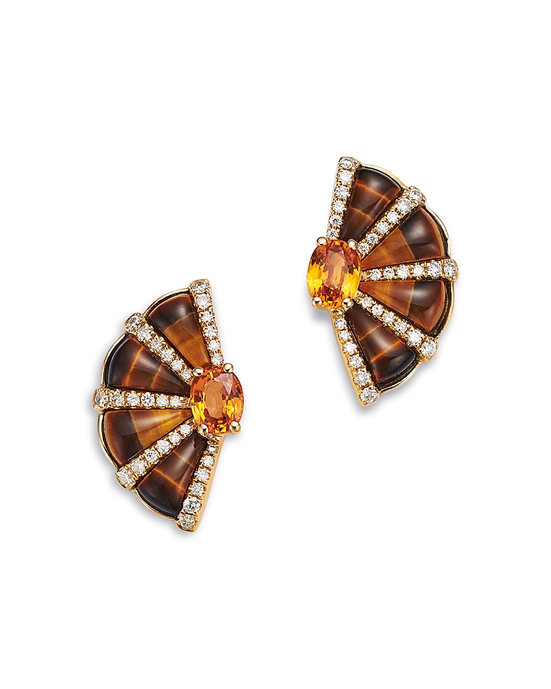 Bloomingdale's Fine Collection Tiger Eye, Mandarin Garnet & Diamond Stud Earrings in 14K Yellow Gold