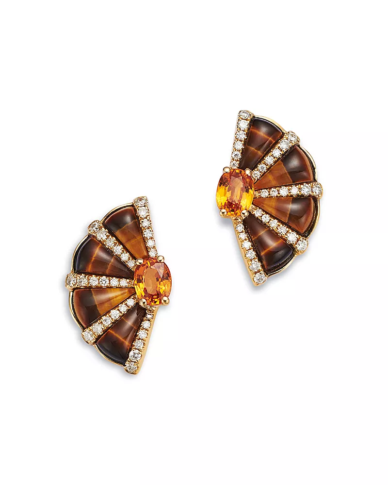 Bloomingdale's Fine Collection Tiger Eye, Mandarin Garnet & Diamond Stud Earrings in 14K Yellow Gold