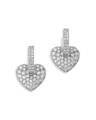 Diamond Pav&eacute; Dangle Heart Huggie Hoop Earrings in 14K White Gold, 1.5 tcw