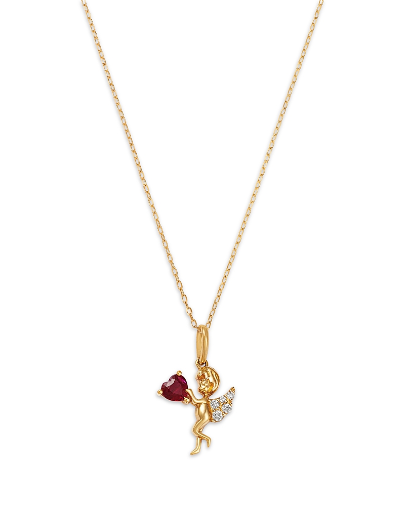 Bloomingdale's Fine Collection Ruby & Diamond Cupid Heart Pendant Necklace in 14K Yellow Gold, 18
