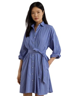 Striped Belted Broadcloth Shirtdress