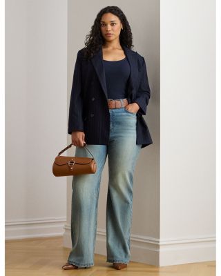 Plus Double Breasted Pinstripe Twill Blazer