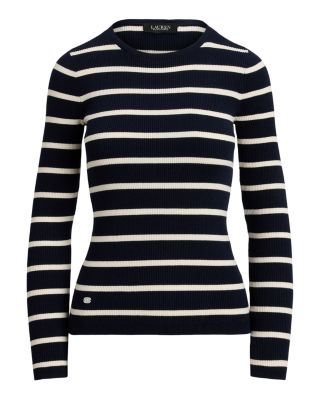 Striped Rib Knit Crewneck Sweater
