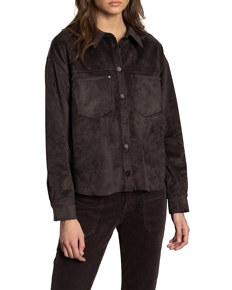 Sanctuary Ivy Faux Suede Long Sleeve Button-up Shirt In Brown
