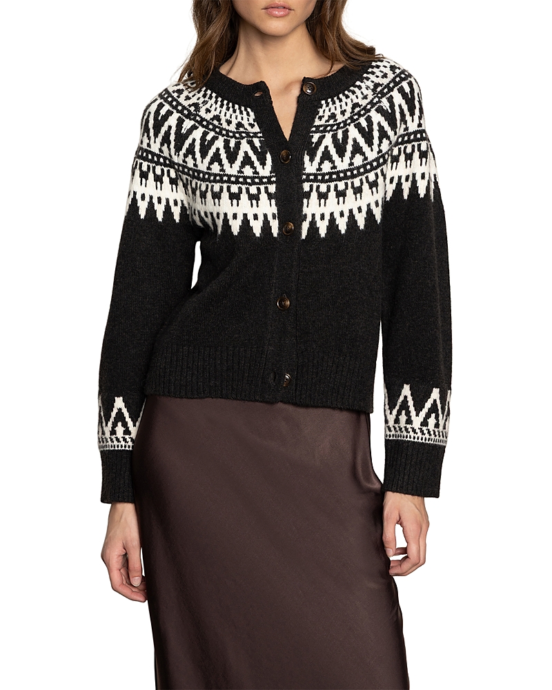 Sanctuary Fairisle Crewneck Cardigan In Black