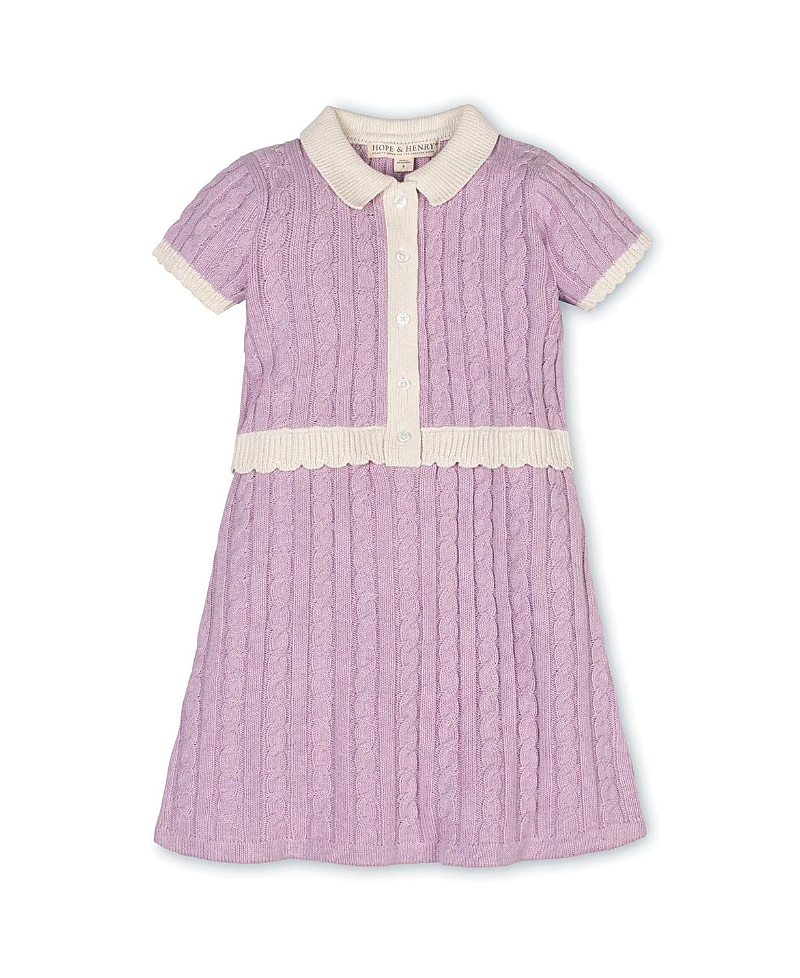 Hope & Henry Kids' Organic Short Sleeve Collared Button Front Sweater Dress In Purple