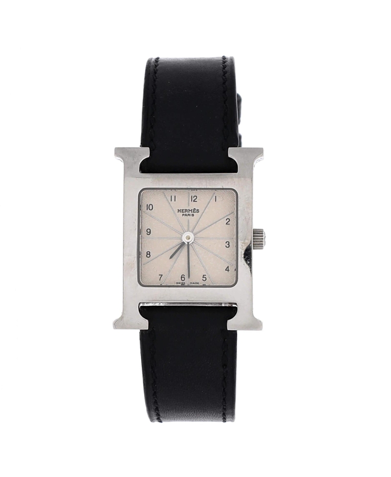 Pre-owned Pre-owned Hermes Hermes Heure H Quartz Watch In Stainless Steel And Leather 21mm In Brown