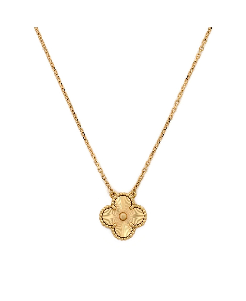 Pre-owned Pre-owned Van Cleef & Arpels Van Cleef & Arpels Vintage Alhambra Pendant Necklace Guilloche 18k Gold