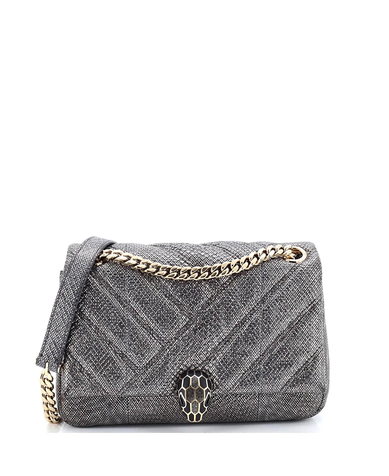 Pre-owned Pre-owned Bvlgari Bvlgari Small Serpenti Cabochon Shoulder Bag Diagonal Quilted Metallic Karung In Silver