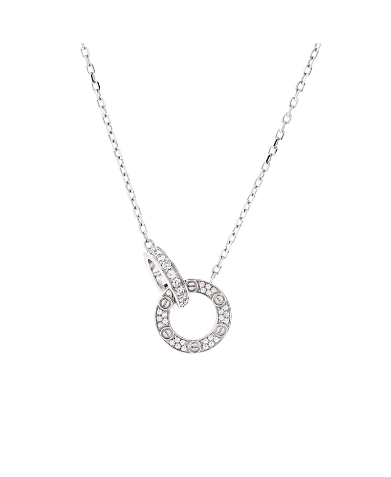 Pre-owned Pre-owned Cartier Cartier Love Interlocking Pave Necklace 18k White Gold And Diamonds