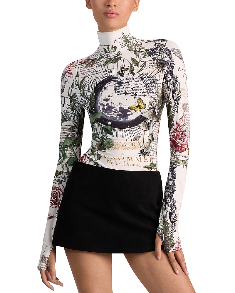 Alice And Olivia Graphic-print Turtleneck Top In Multi