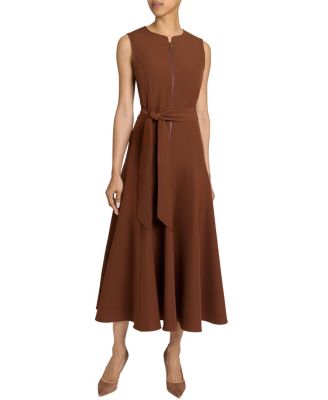 Sunny Sleeveless Midi Dress with Front Zipper in Stretch Crepe