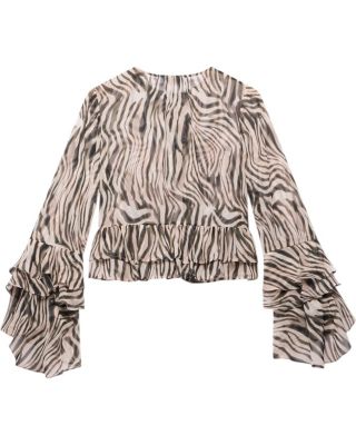  Women's Zebra Print Ruffle Top