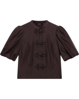  Women's Puff Sleeve Top with Flower Detail