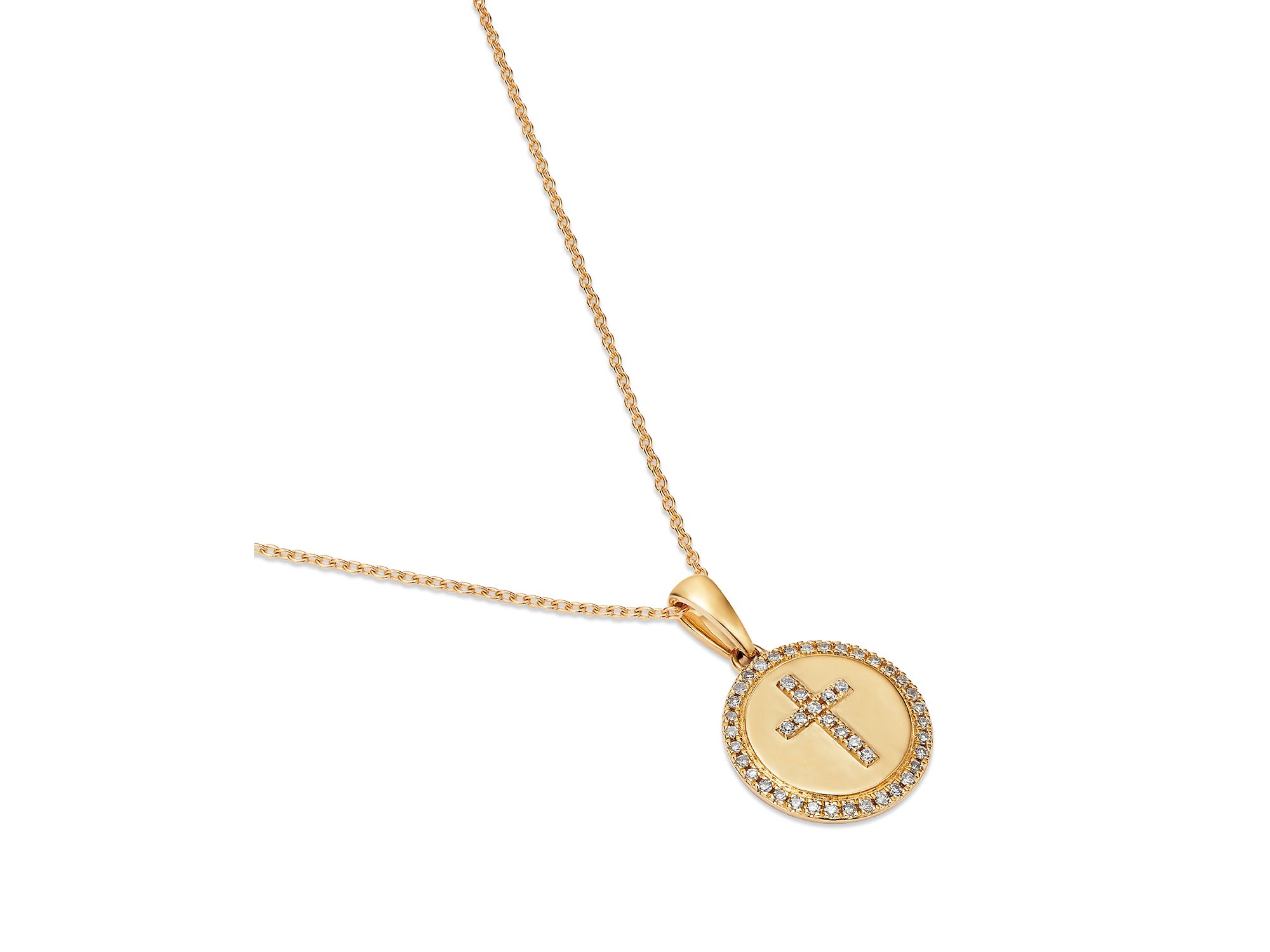 Diamond Cross Disc Pendant Necklace in 14K Yellow , 0.10 tcw — Image 3