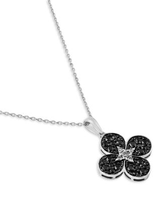 Black & White Diamond Clover Pendant Necklace in 14K White Gold, 0.50 tcw