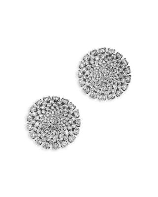 Diamond Gradient Cluster Circle  Stud Earrings in 14K White Gold, 3.0 tcw