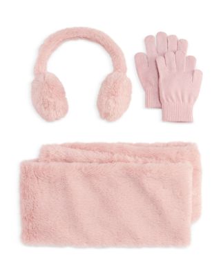 Girls' Lurex Faux Fur Earmuff, Scarf & Gloves Set