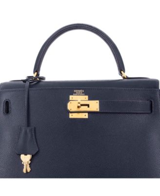 Kelly 28 Handbag Blue Courchevel with Gold Hardware
