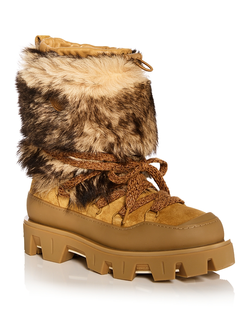 Moncler Peak Apres Suede And Shearling Ankle Boots In Orange