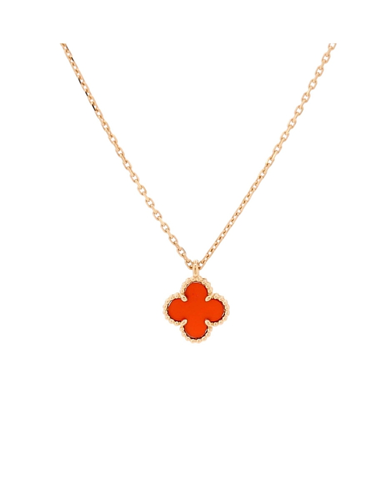 Pre-owned Pre-owned Van Cleef & Arpels Van Cleef & Arpels Sweet Alhambra Pendant Necklace 18k Rose Gold And Carnelian