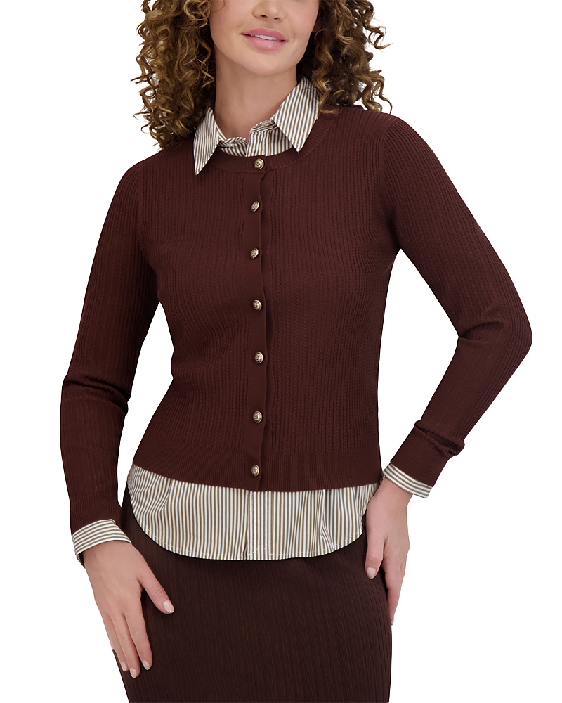 Point Tiny Cable Cardigan In Brown