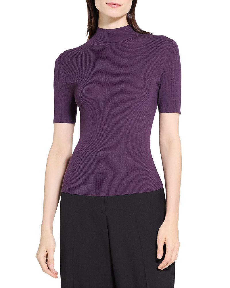 Theory Leenda Regal Merino Wool Short-sleeve Mock-neck Top In Purple