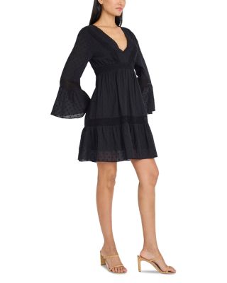 V Neck Wide Sleeve Mini Dress