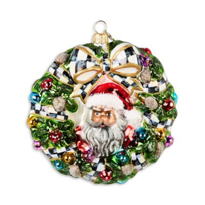 Here Comes Black Santa Wreath Glass Ornament