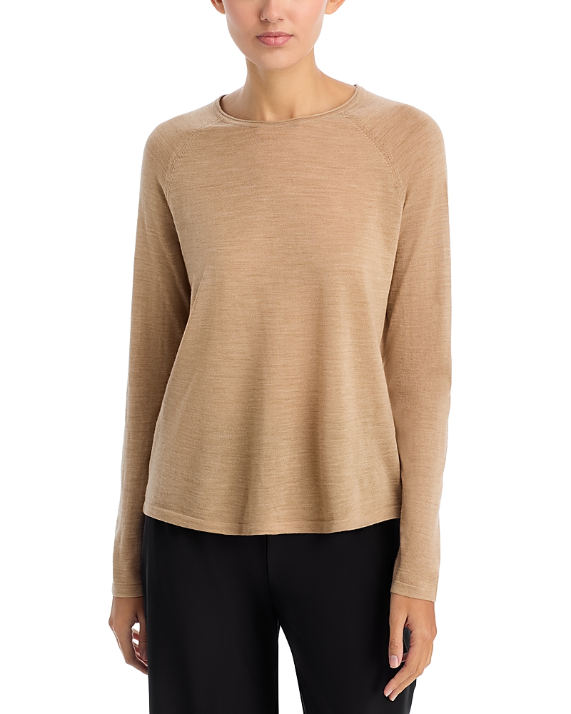 Eileen Fisher Crewneck Wool Sweater In Brown
