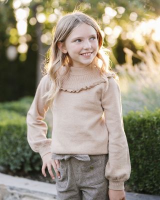 Girls' Organic Long Sleeve Mock Neck Sweater with Ruffle - Big Kid
