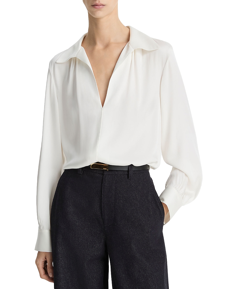 Vince Placed Smocked Long Sleeved Blouse In White