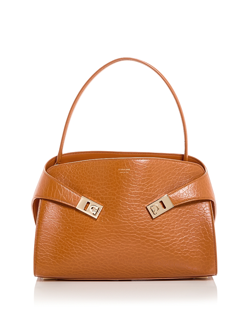 Ferragamo Small Hug Grained Leather Top Handle Bag In Yellow