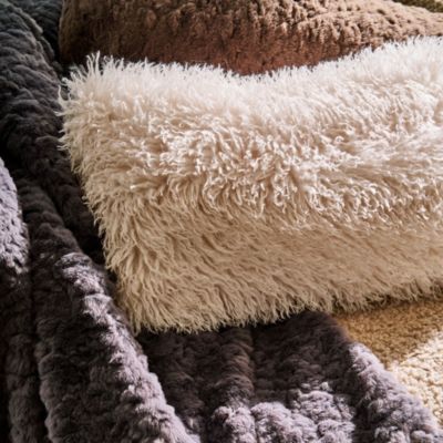 Mongolian Faux Fur Decorative Pillow &amp; Throw Blanket - Exclusive