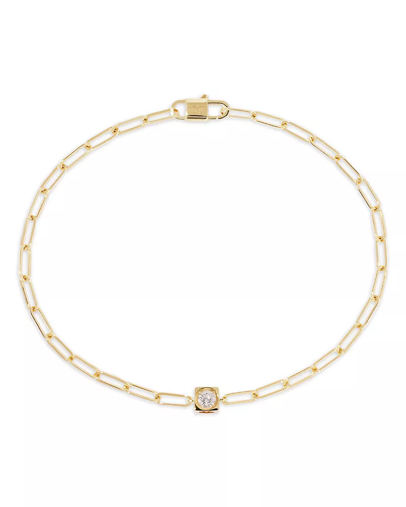 Dinh Van Diamond Cube Charm Chain Link Bracelet in 18K Yellow Gold, 0.10 tcw