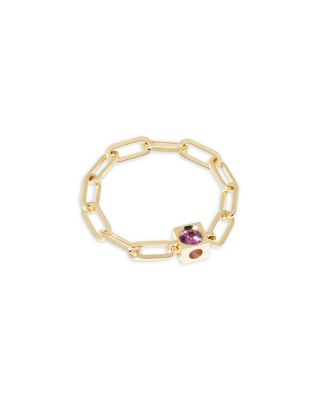 18K Yellow Gold Le Cube Diamont Pink Sapphire Chain Ring