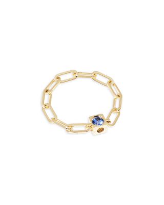 18K Yellow Gold Le Cube Diamont Blue Sapphire Chain Ring