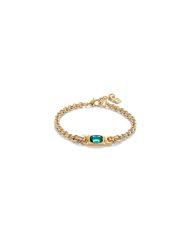 Unode50 18k Gold-plated Chain Bracelet With Green Crystal In Gold